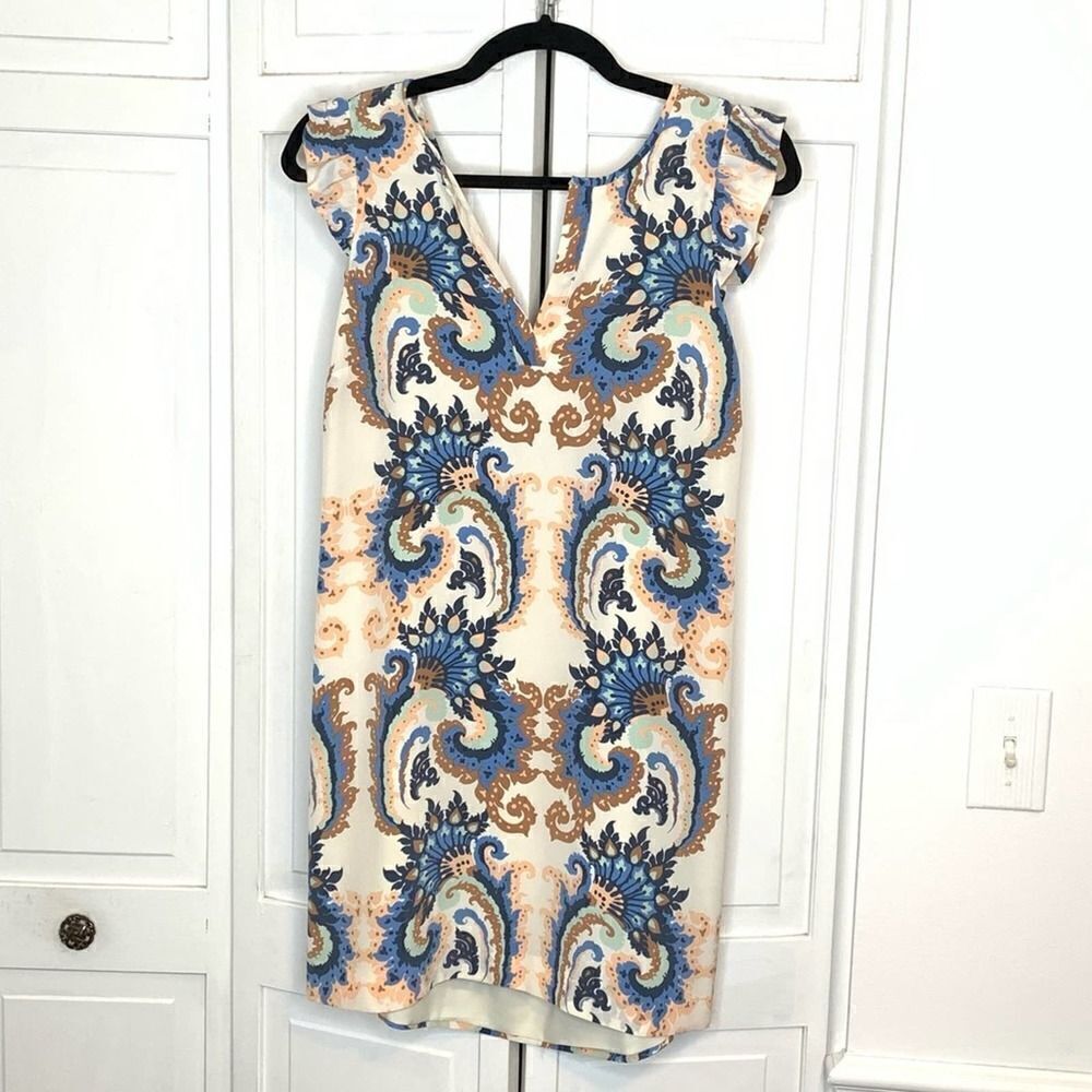 Tibi Cream Dress with Blue and Tan Paisley Print